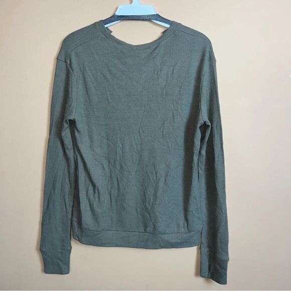 Generation Love Army Green Jordan Criss Cross Waffle Knit Ribbed L/S Size Large - Picture 2 of 7